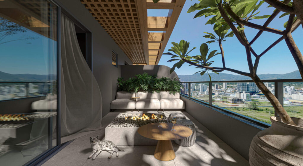 Espaço rooftop com praça de fogo - BG Canas